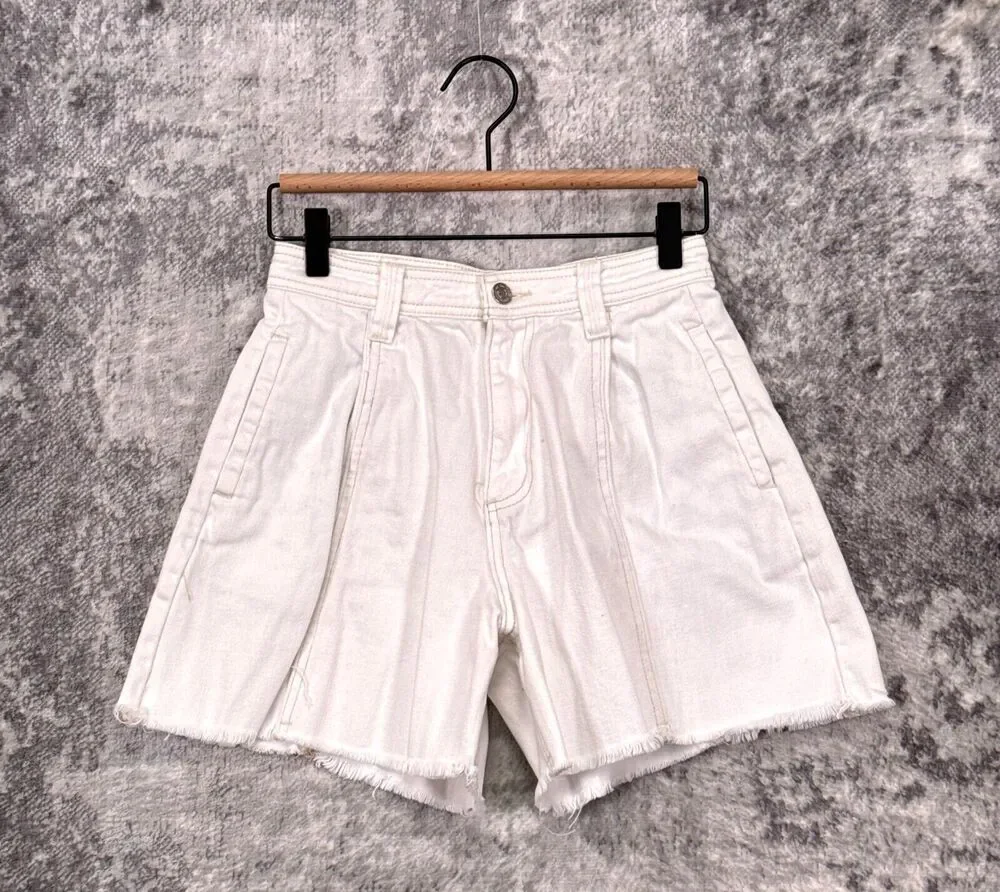 Free People Shorts 24 Womens White Denim High Rise Loose Fit Cut Off